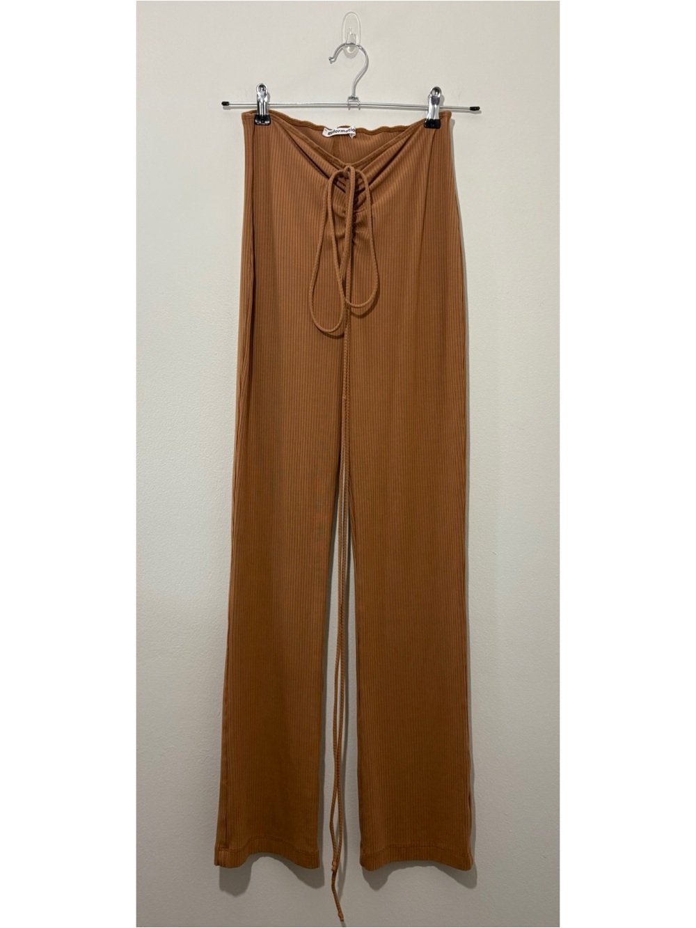 Reformation camel high-rise ribbed drawstring wide-leg pants (XS)